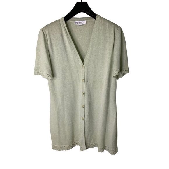 St. John Collection by Marie Gray knit lacey sweater cardigan women's size 12 - Picture 1 of 5